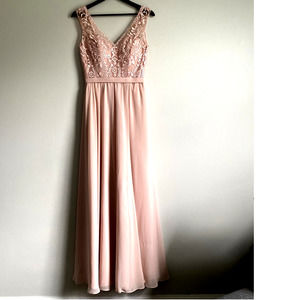 Kennedy Blue Blush Colored Embroidered Full Length Bridesmaid Dress Size 4